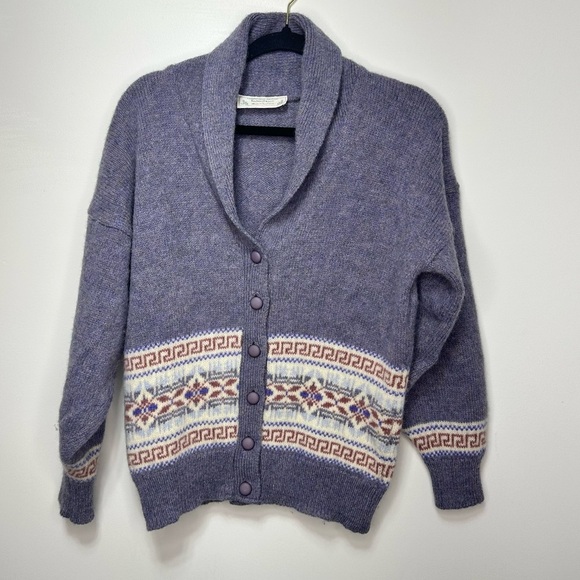 Vintage Highland Home Industries Scotland 100% New Wool Fair isle Cardigan - Picture 1 of 11